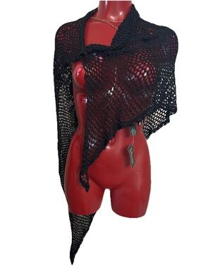 NEW Vintage-Lauren Ralph Lauren-Rayon Shawl Wrap- Scarf- Crocheted V Shape-Black